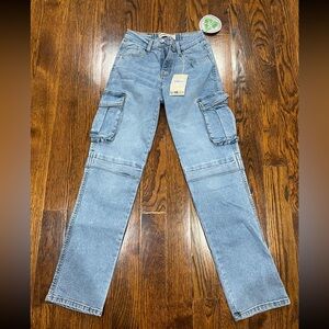 Straight Leg Light Blue Cargo Jeans